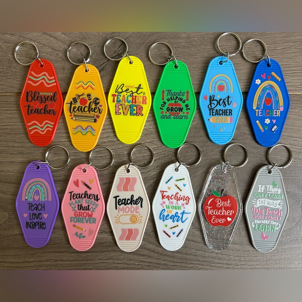 Handmade Teacher Gift BACK TO SCHOOL Colorful Vintage Style Motel Keychain 1